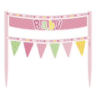 Banner piccolo per Torta Bimba - Rosa - cartoncino rigido - 16,5 cm x 16,5 cm 1 pezzo - Unique