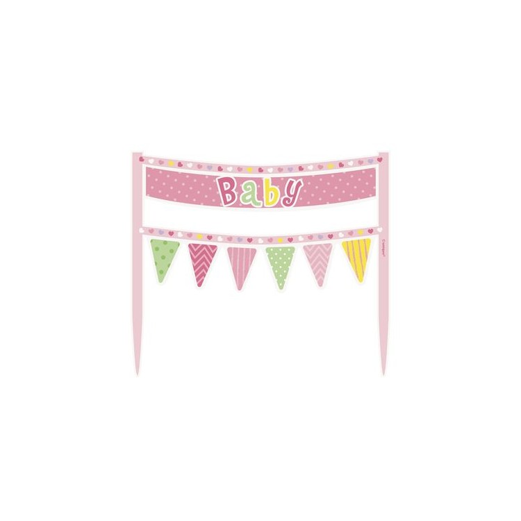 Banner piccolo per Torta Bimba - Rosa - cartoncino rigido - 16,5 cm x 16,5 cm 1 pezzo - Unique