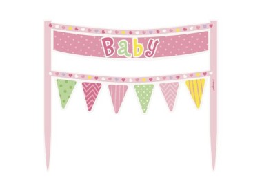 Banner piccolo per Torta Bimba - Rosa - cartoncino rigido - 16,5 cm x 16,5 cm 1 pezzo - Unique