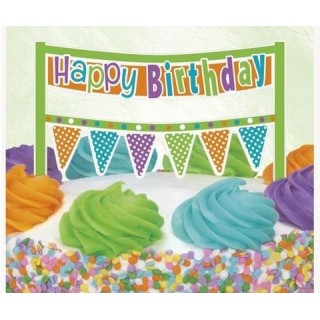 Banner piccolo per Torta HAPPY BIRTHDAY- multicolore - cartoncino rigido - 16,5 cm x 16,5 cm 1 pezzo - Unique