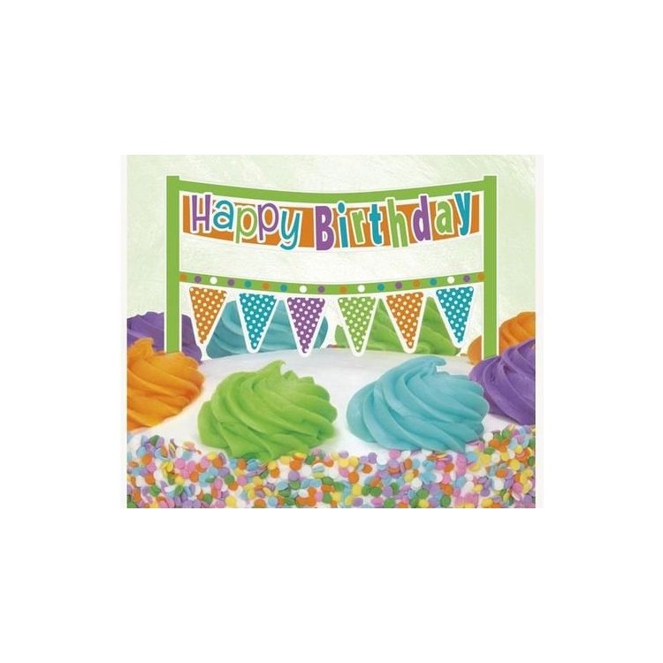 Banner piccolo per Torta HAPPY BIRTHDAY- multicolore - cartoncino rigido - 16,5 cm x 16,5 cm 1 pezzo - Unique