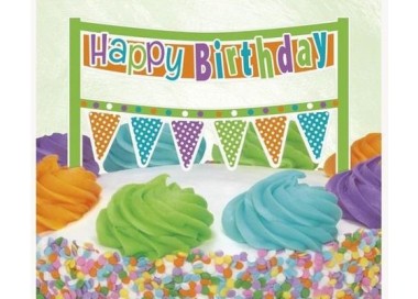 Banner piccolo per Torta HAPPY BIRTHDAY- multicolore - cartoncino rigido - 16,5 cm x 16,5 cm 1 pezzo - Unique