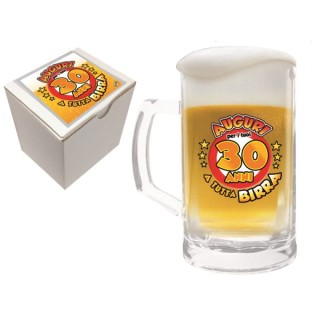  Bicchiere/Boccale con manico per la birra  30 anni - 1 pezzo - in vetro- con stampa Auguri per i tuoi 18 a tutta birra