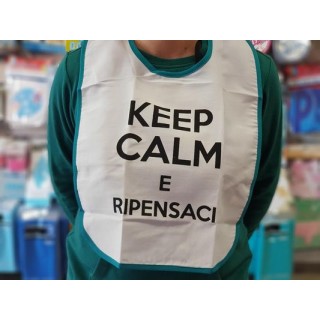 Bavaglione in stoffa  con scritta Nera   " KEEP CALM E RIPRNSACI " addio al Celibato o scherzo matrimonio pz 1