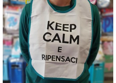 Bavaglione in stoffa  con scritta Nera   " KEEP CALM E RIPRNSACI " addio al Celibato o scherzo matrimonio pz 1