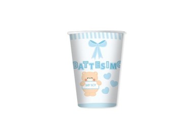 BICCHIERI BATTESIMO  CELESTE E  BIANCHI - da 200 cc - Confez.8  pezzi