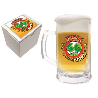  Bicchiere/Boccale con manico per la birra  40 anni - 1 pezzo - in vetro- con stampa Auguri per i tuoi 40 a tutta birra