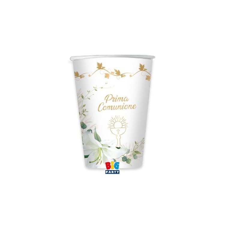 BICCHIERI IN CARTONCINO  COMUNIONE   BIANCHI   200 cc - Confez. 8 pezzi