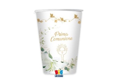 BICCHIERI IN CARTONCINO  COMUNIONE   BIANCHI   200 cc - Confez. 8 pezzi
