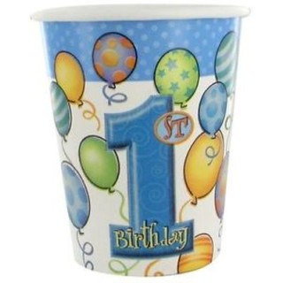 Bicchieri Primo Compleanno Bimbo (Nuovo) - Celeste - 8 pezzi - da 270 ml - Unique