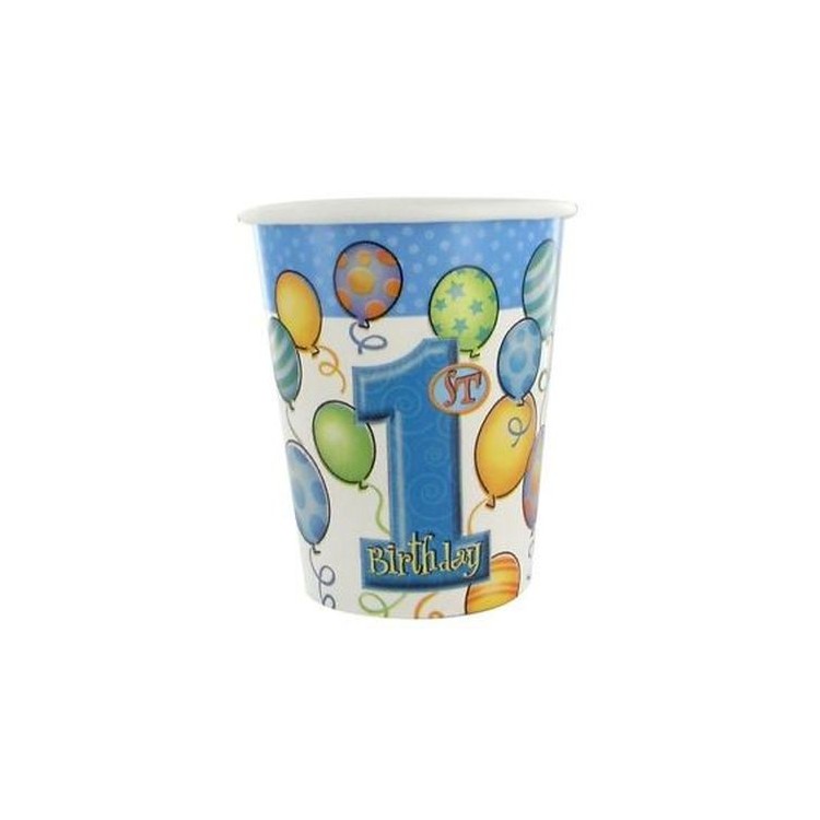 Bicchieri Primo Compleanno Bimbo (Nuovo) - Celeste - 8 pezzi - da 270 ml - Unique