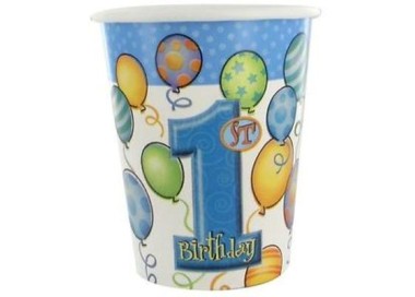 Bicchieri Primo Compleanno Bimbo (Nuovo) - Celeste - 8 pezzi - da 270 ml - Unique
