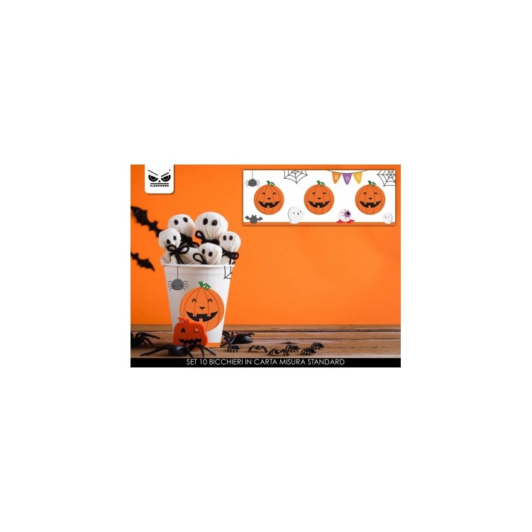Bicchieri Zucca di HALLOWEEN - da 200  cc  - Confezione da 10  pezzi -