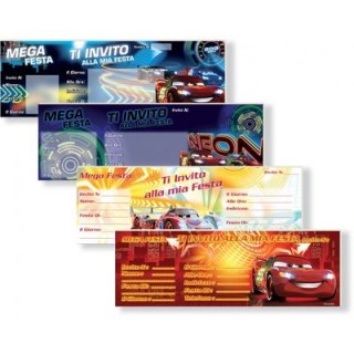 Biglietti INVITI CARS per Compleanno (Nuovo) - Blocchetto da 15 inviti - L 22,5 cm x H 7,6 cm - 1 pezzo