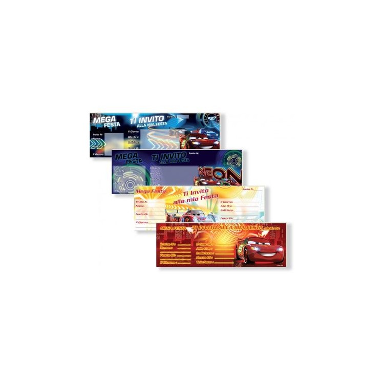 Biglietti INVITI CARS per Compleanno (Nuovo) - Blocchetto da 15 inviti - L 22,5 cm x H 7,6 cm - 1 pezzo