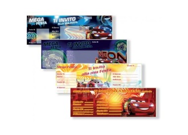 Biglietti INVITI CARS per Compleanno (Nuovo) - Blocchetto da 15 inviti - L 22,5 cm x H 7,6 cm - 1 pezzo