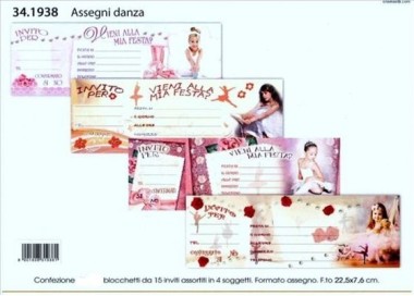 Biglietti INVITI DANZA per Compleanno (Nuovo) - Blocchetto da 15 inviti - L 22,5 cm x H 7,6 cm - 1 pezzo