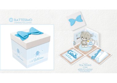 Biglietto Battesimo  Bimbo   Box Skatush  fantasia scatola rosa e bianca  a pois    pz 1