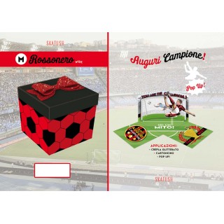 Biglietto Calcio Rosso  Nero colori Milan  (AUGURI CAMPIONE)   Box Skatush  fantasia palloncini   pz 1