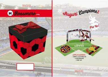 Biglietto Calcio Rosso  Nero colori Milan  (AUGURI CAMPIONE)   Box Skatush  fantasia palloncini   pz 1