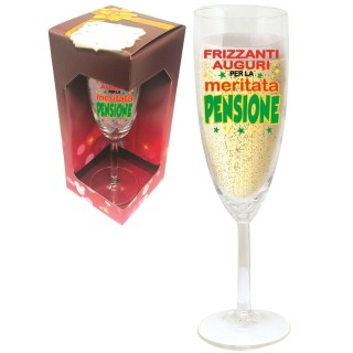 Flute spumante  PENSIONE - 1 pezzo - in vetro- con stampa adesiva PENSIONE