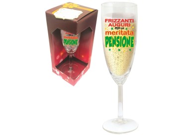 Flute spumante  PENSIONE - 1 pezzo - in vetro- con stampa adesiva PENSIONE